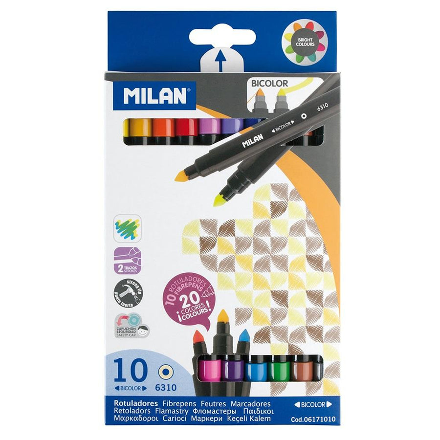 Milan Markers Bicolor Double Ended Tip Pens 10 Pack 20 Assorted Colours