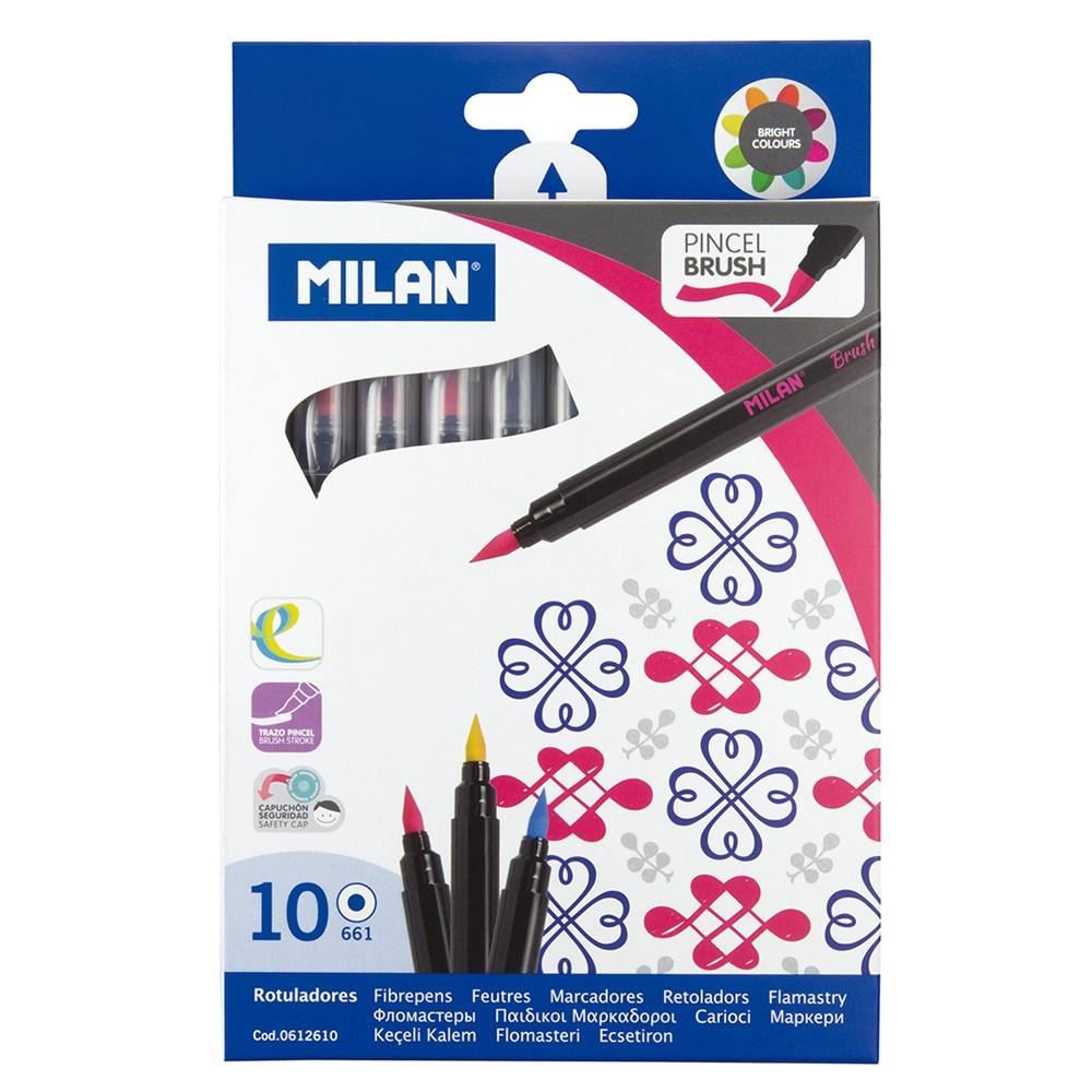 Milan Markers Waterbased Brush Tip Pens 10 Pack Assorted Colours
