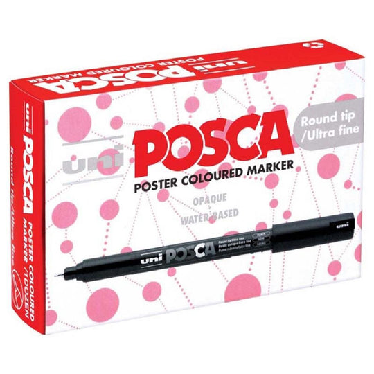 Uni Posca Marker 0.7mm Ultra-Fine Pin Tip Assorted Metallic 12 PC-1MR