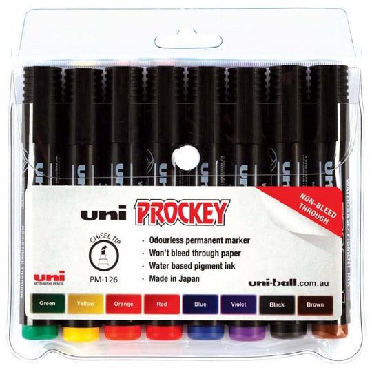 Uni Prockey Marker 5.7mm Chisel Tip 8 Pack Assorted PM-126