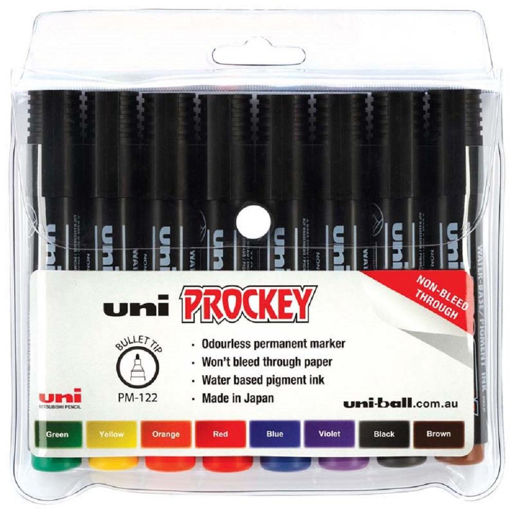 Uni Prockey Marker 1.2mm Bullet Tip 8 Pack Assorted PM-122