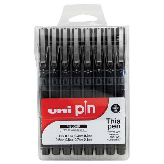 Uni Pin Fineline Permanent Drawing Set 8 Piece