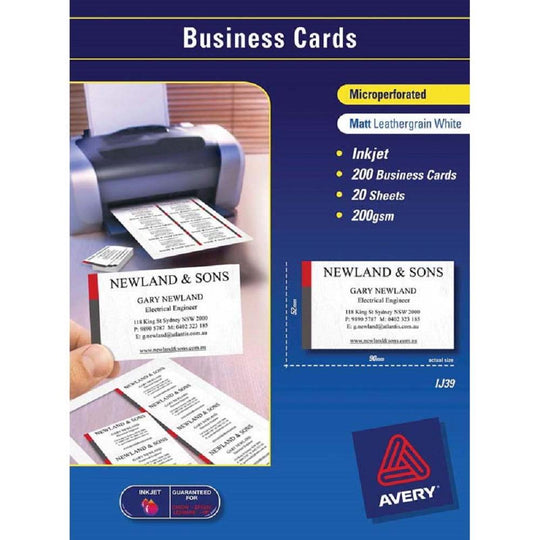 Avery Business Cards Leathergrain 200gsm 20 Sheets Inkjet