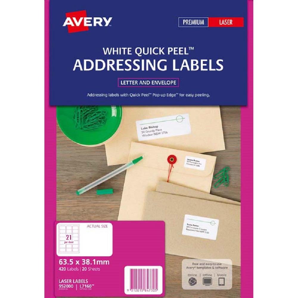 Avery Addressing Labels L7160 20 Sheets Laser