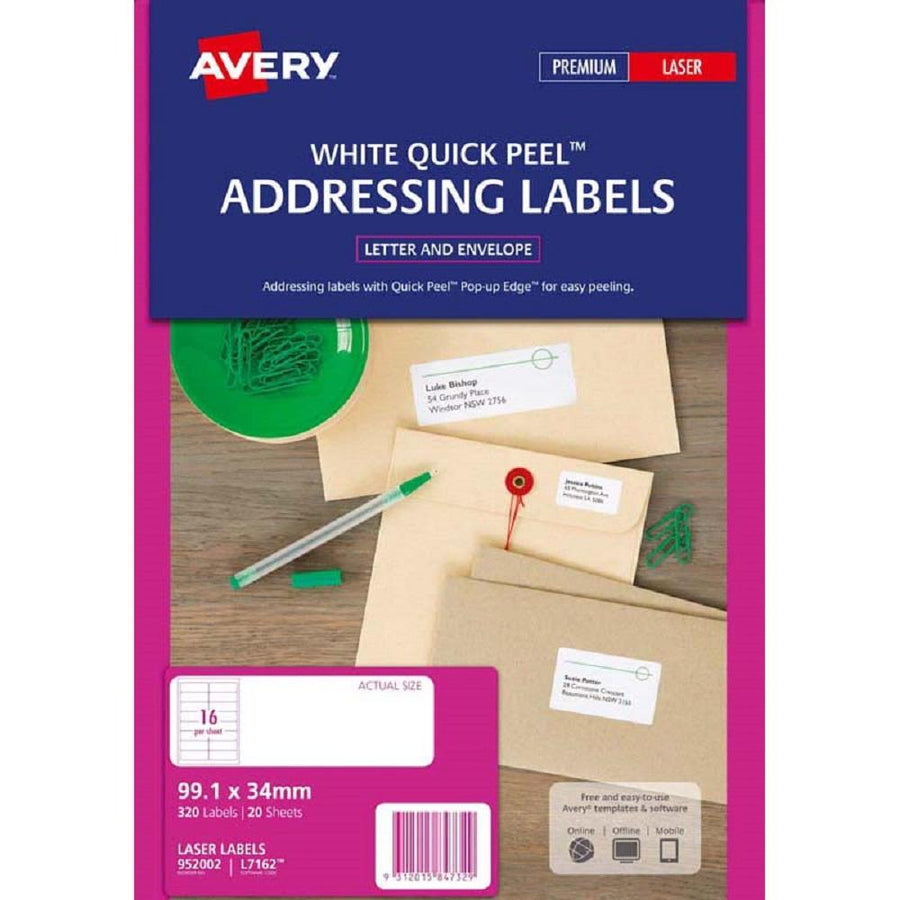 Avery Addressing Labels L7162 20 Sheets Laser