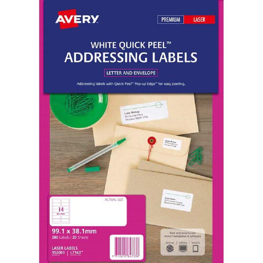 Avery Addressing Labels L7163 20 Sheets Laser