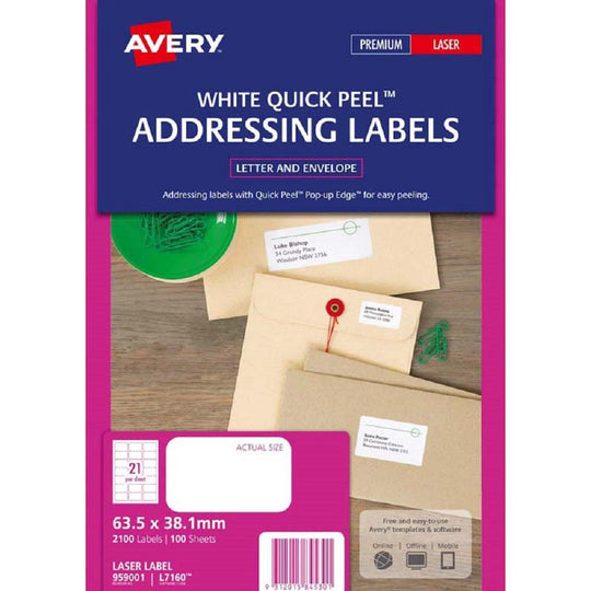 Avery Addressing Labels L7160 100 Sheets Laser