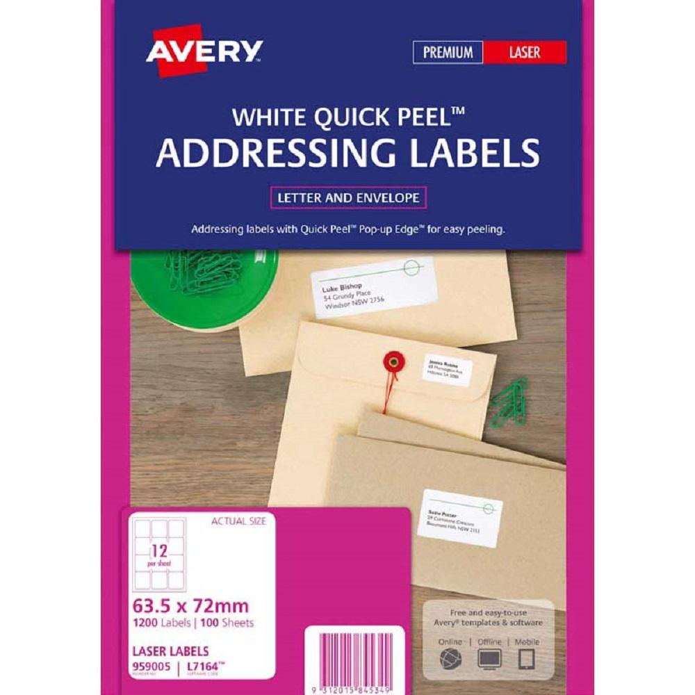 Avery Addressing Labels L7164 100 Sheets Laser