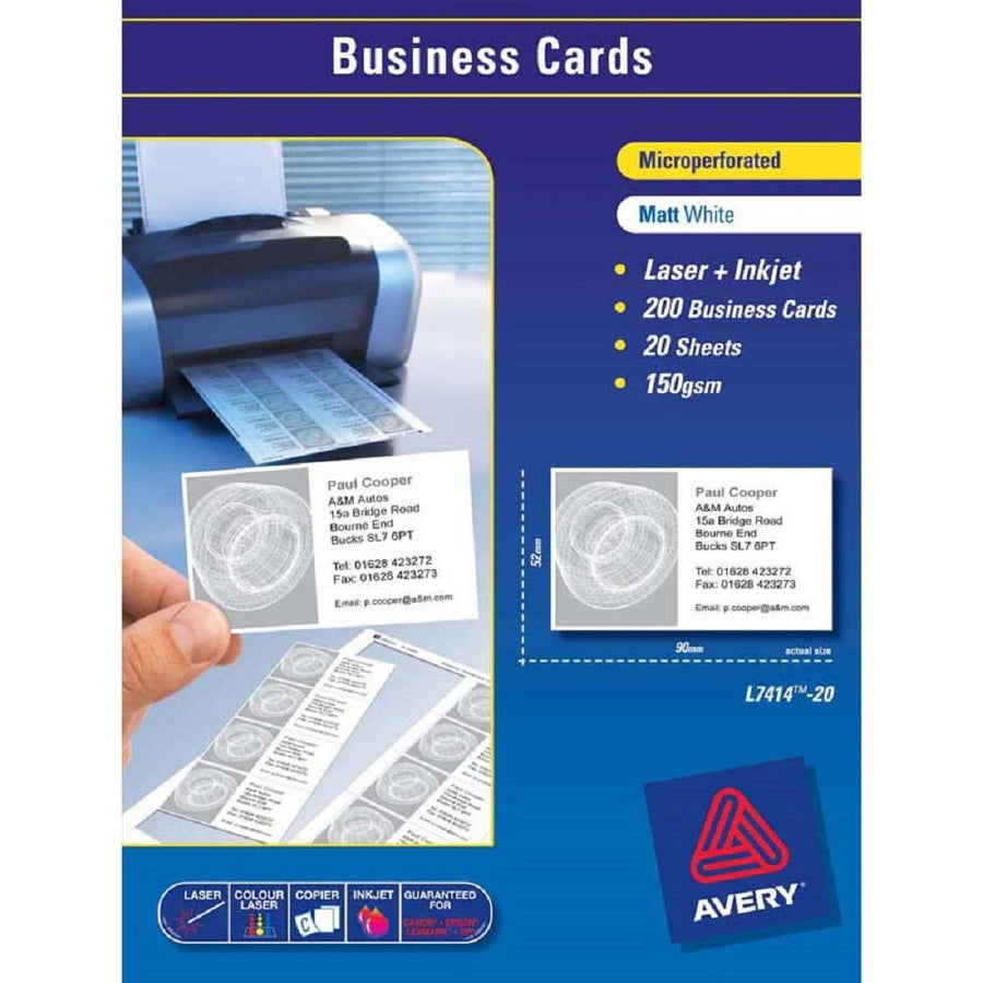 Avery Business Cards L7414 20 Sheets Inkjet/Laser
