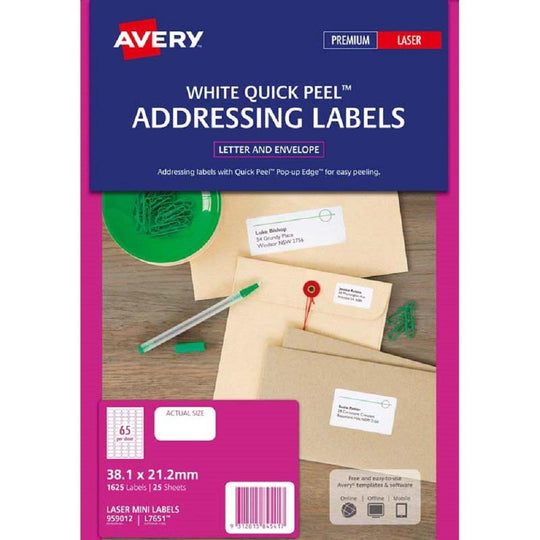 Avery Addressing Labels L7651 25 Sheets Laser