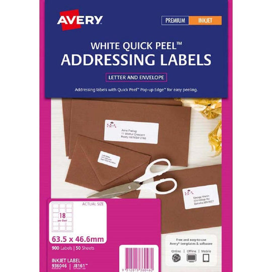 Avery Addressing Labels J8161 50 Sheets Inkjet