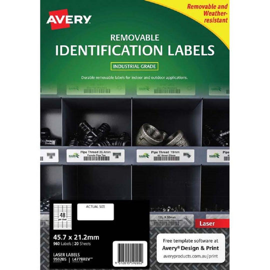 Avery Removable Identification Labels L4778 45.7×21.2mm 20 Sheets