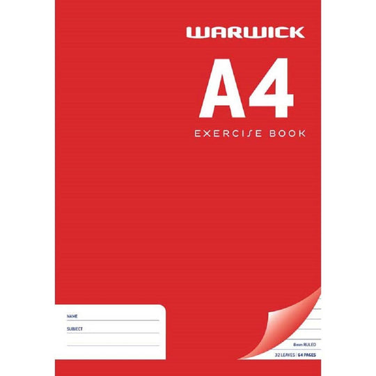 Warwick A4 Exercise Book 32 Leaf Ruled 8mm