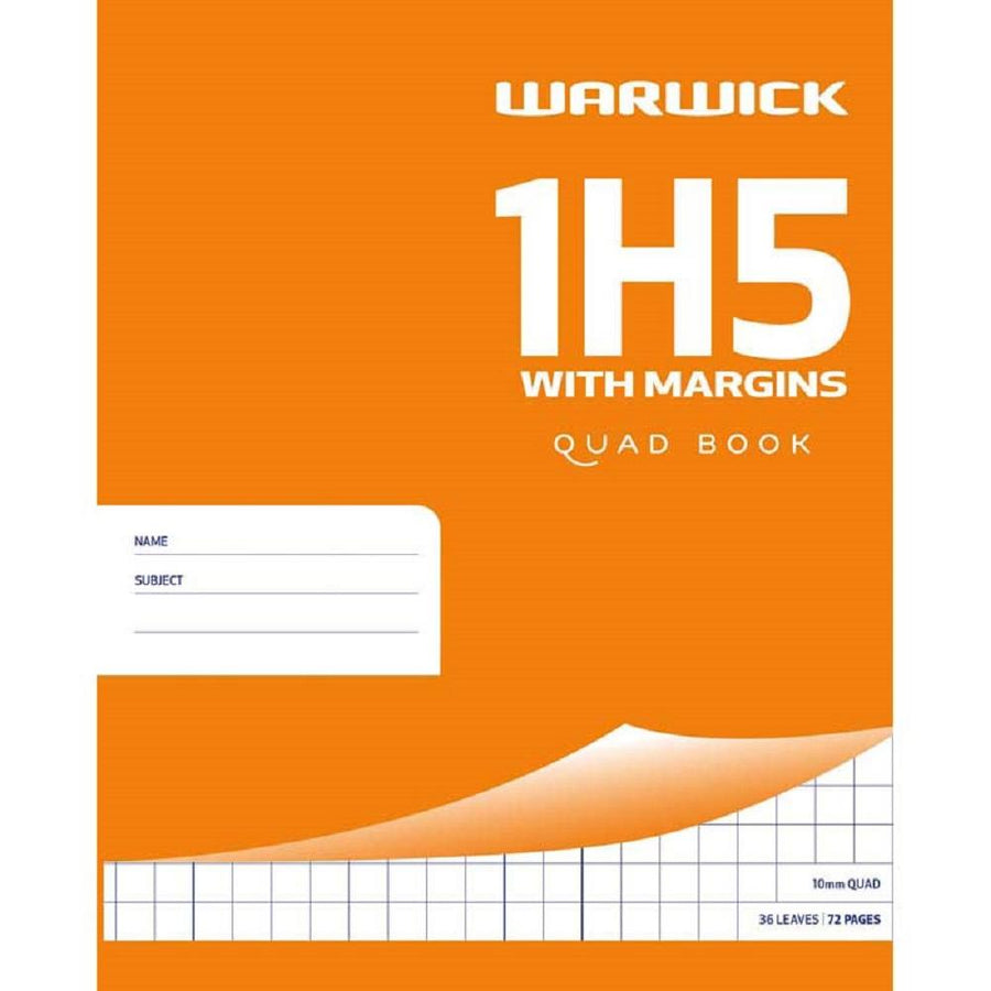 Warwick 1H5 with Margins Quad Book 36 Leaves 10mm 255x205mm