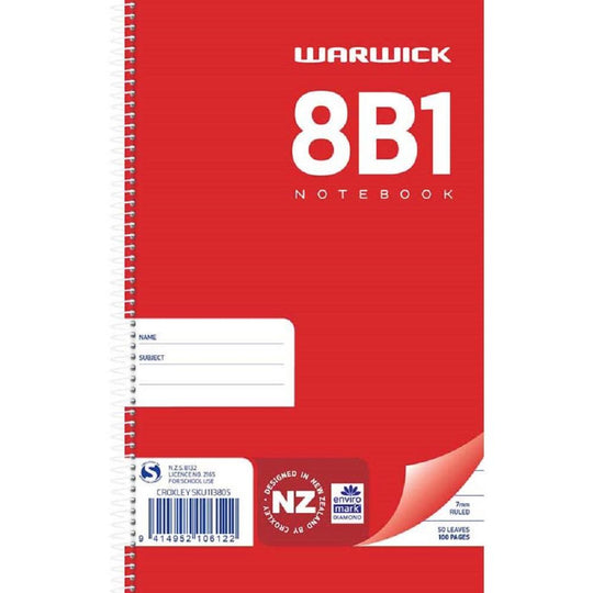 Warwick 8B1 Notebook 50 Leaves Spiral Ruled 7mm 165x100mm