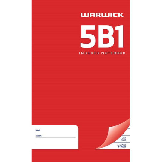 Warwick 5B1 Indexed Notebook 32 Leaves Ruled 7mm 165x100mm