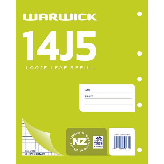 Warwick 14J5 Loose Leaf Refill 40 Leaves 5mm Quad 255x205mm
