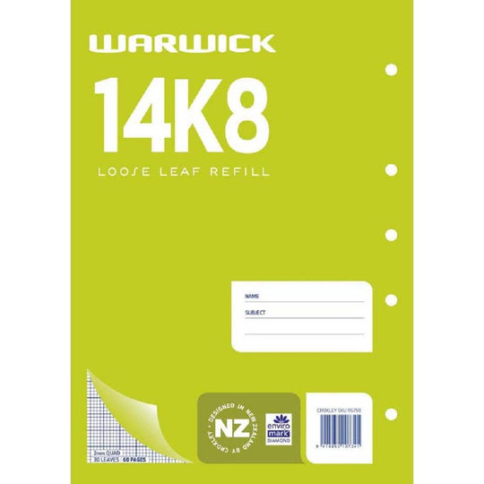 Warwick 14K8 Loose Leaf Refill 30 Leaves 2mm Quad