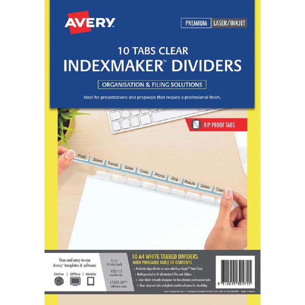 Avery Indexmaker Dividers A4 10 Tabs Clear L7455
