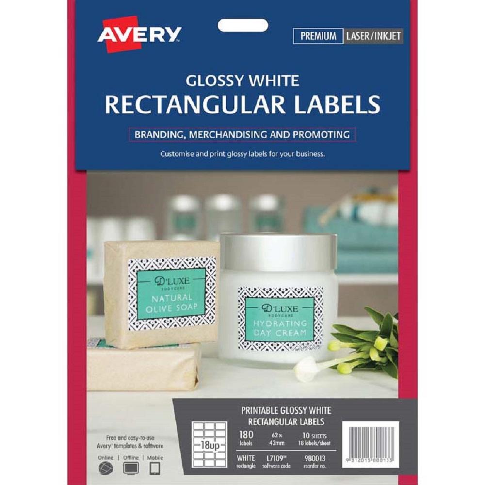 Avery Glossy White Rectangular Labels L7109 10 Sheets