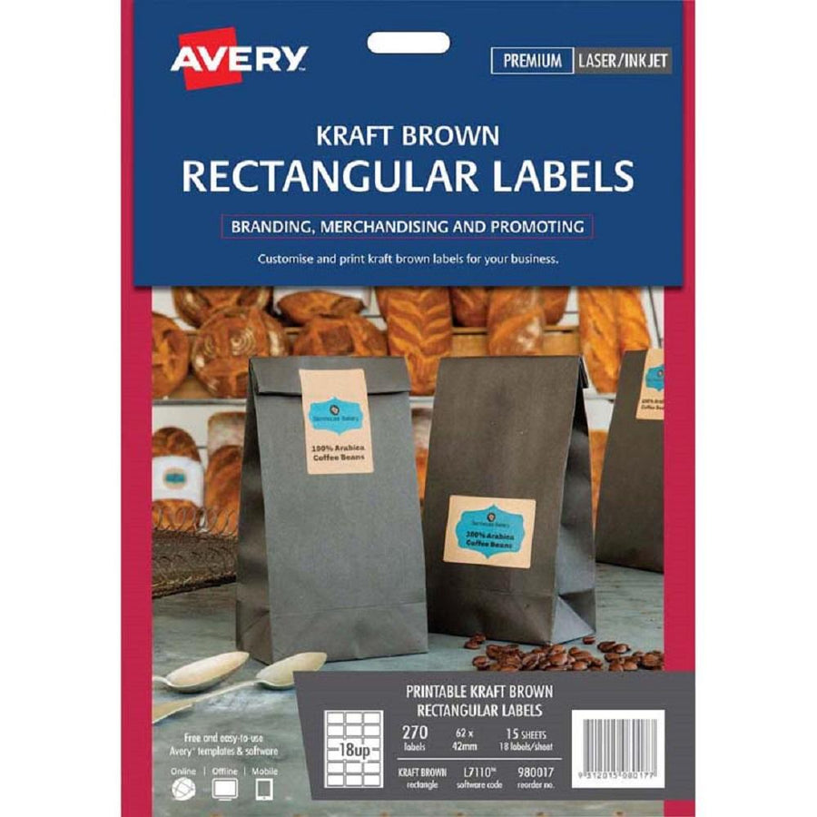 Avery Kraft Brown Rectangular Labels L7110 15 Sheets