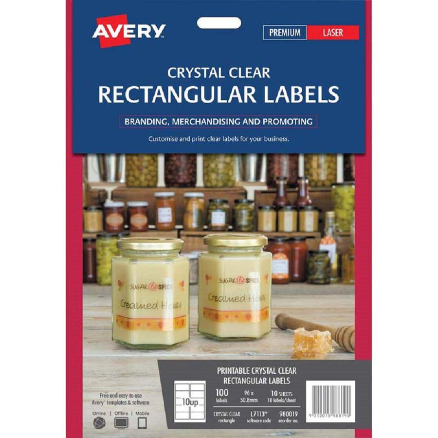 Avery Crystal Clear Rectangular Labels L7113 10 Sheets