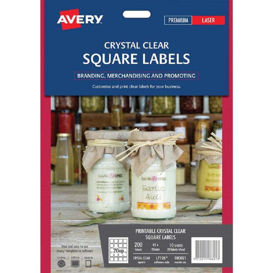 Avery Crystal Clear Square Labels L7126 10 Sheets