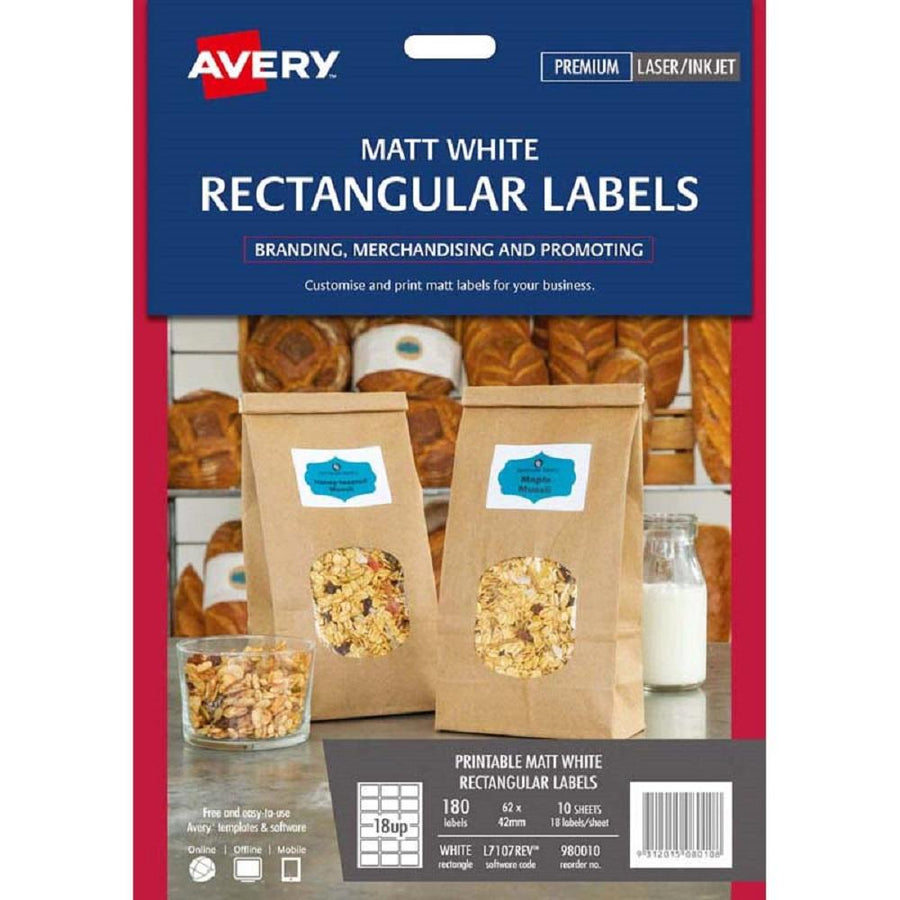 Avery Matt White Rectangular Labels L7107REV 10 Sheets