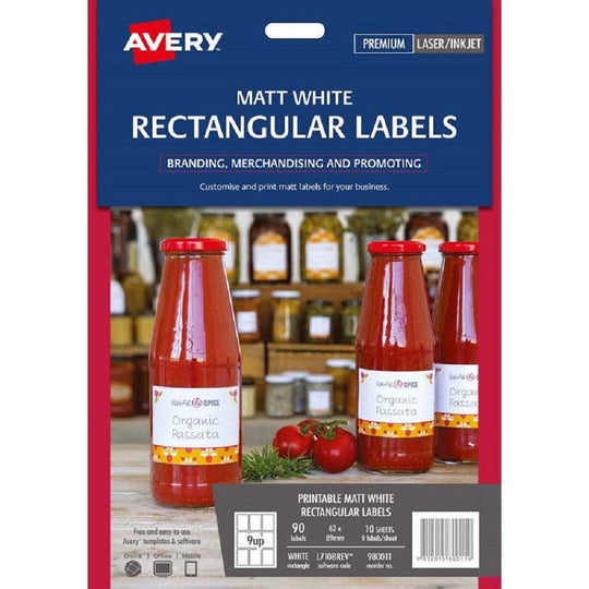 Avery Matt White Rectangular Labels L7108REV 10 Sheets