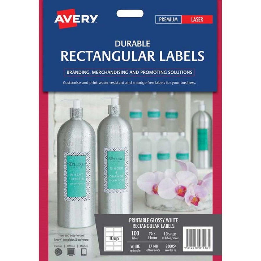 Avery Durable Rectangular Labels L7148 96x51mm 10 Sheets