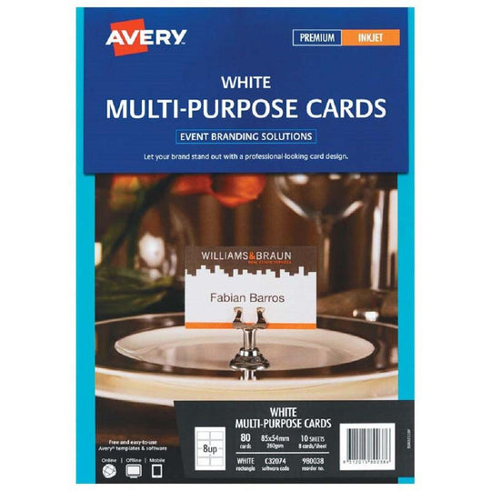 Avery White Multi-Purpose Cards C32074 10 Sheets