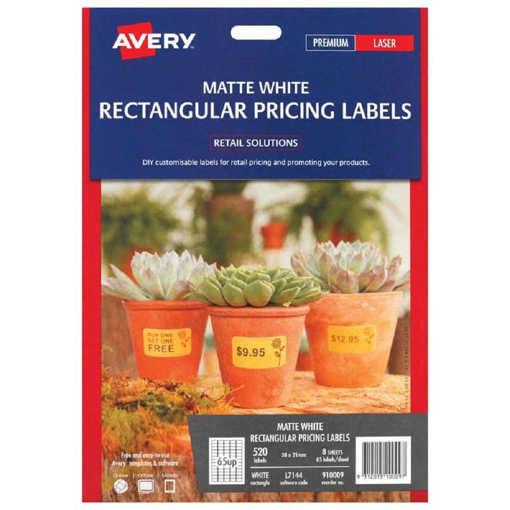 Avery Matt White Rectangular Pricing Labels L7144 38x21mm 8 Sheets