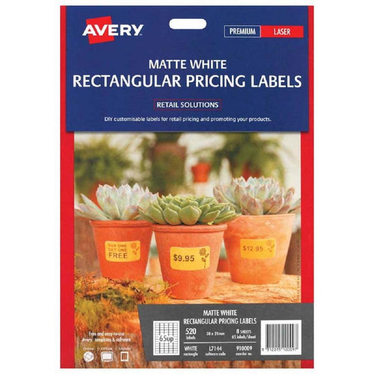 Avery Matt White Rectangular Pricing Labels L7144 38x21mm 8 Sheets