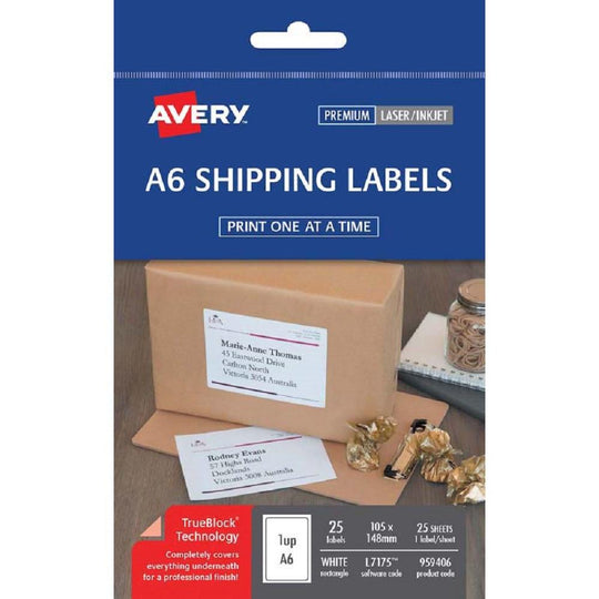 Avery A6 Shipping Labels L7175 105x148mm 25 Sheets
