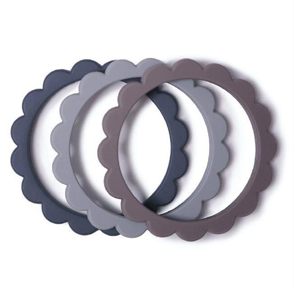 Mushie Teething Bracelet - Flower Steel/Dove Grey/Stone