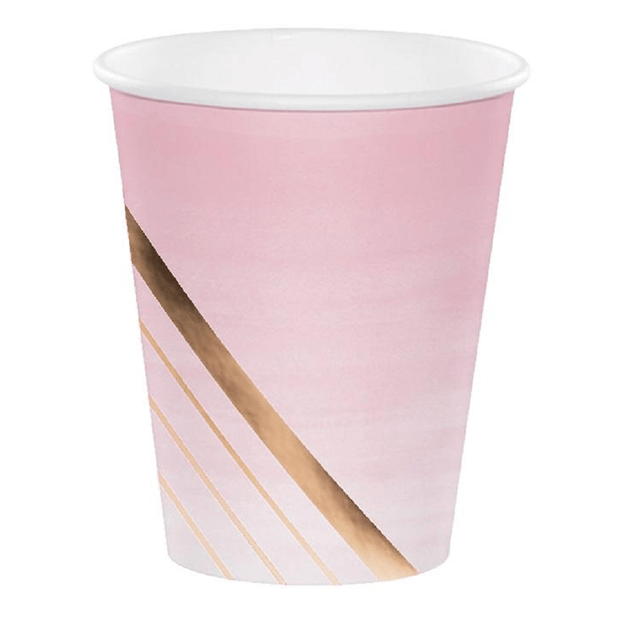 Rose All Day 266mL Paper Cups Stripes Rose Gold Foil
