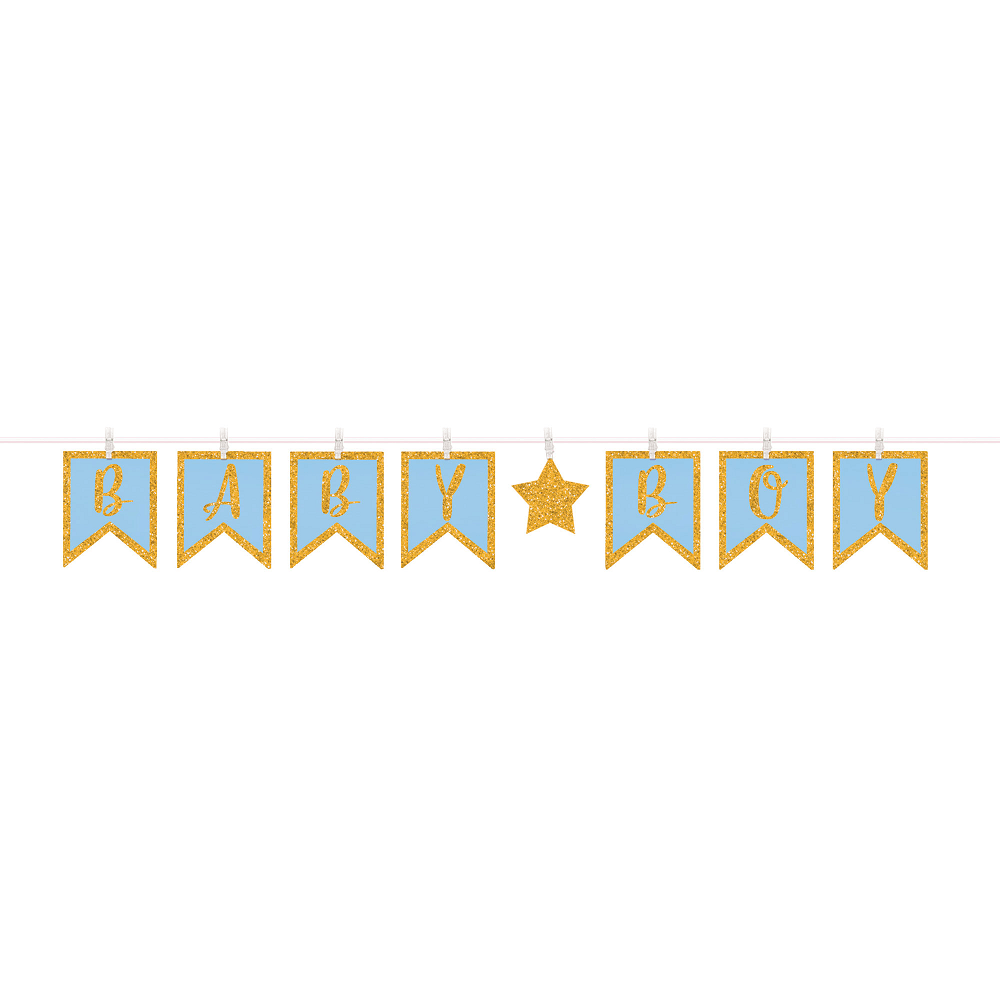 Baby Shower Boy Clothespin Glittered Letter Banner