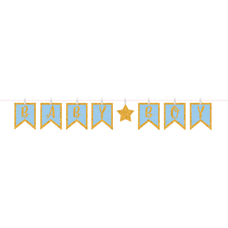 Baby Shower Boy Clothespin Glittered Letter Banner