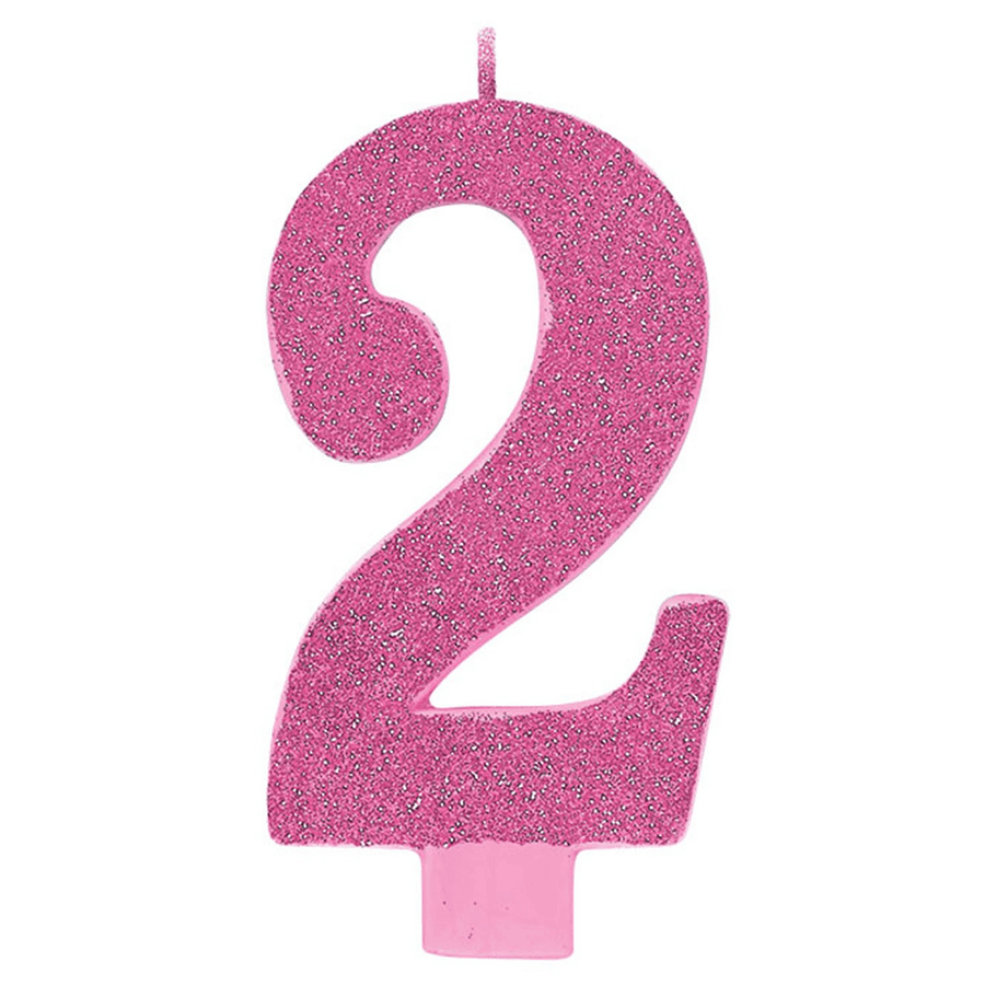 Large Numeral Glitter Candle - #2 Pink