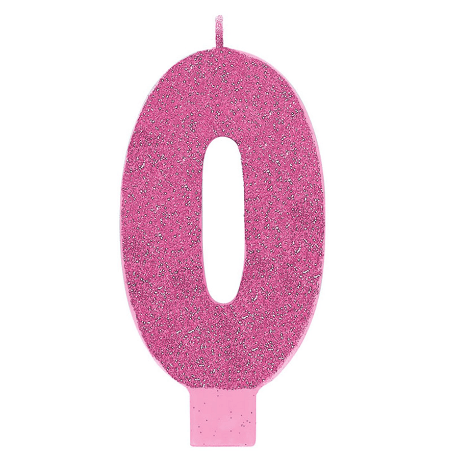 Large Numeral Glitter Candle - #0 Pink
