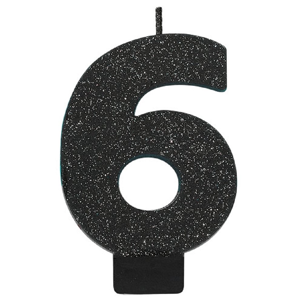 Numeral Glitter Candle - Black #6