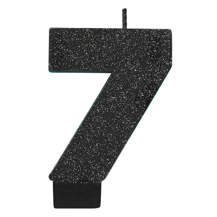 Numeral Glitter Candle - Black #7