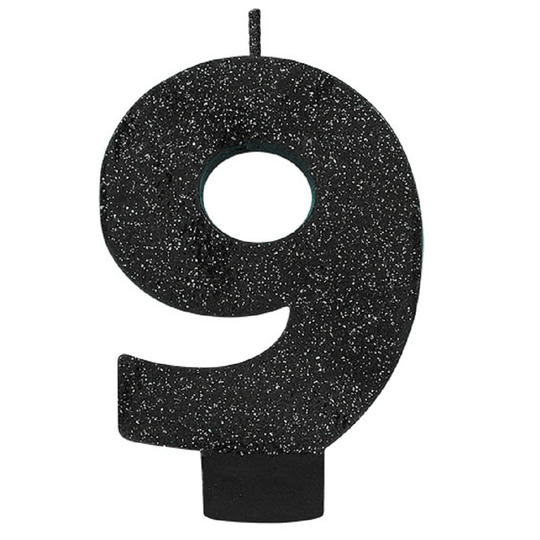 Numeral Glitter Candle - Black #9