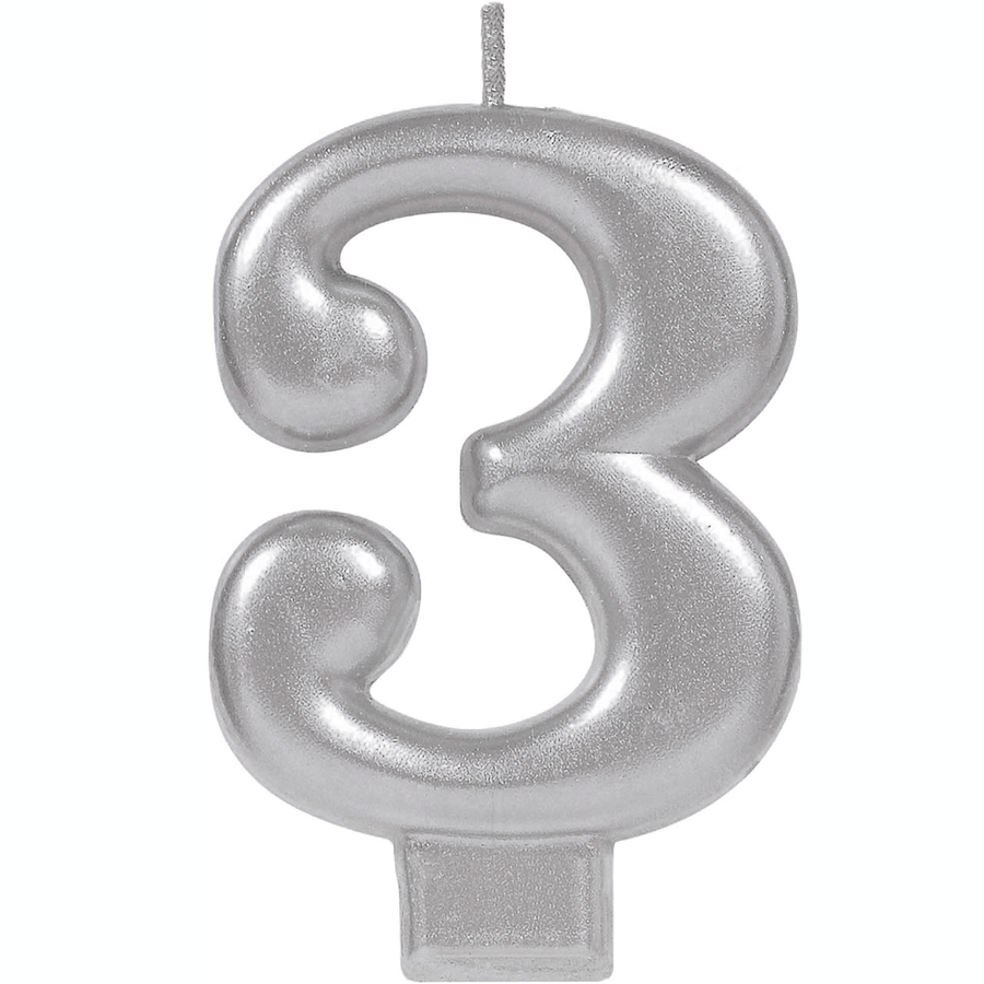 Numeral Metallic Candle - Silver #3