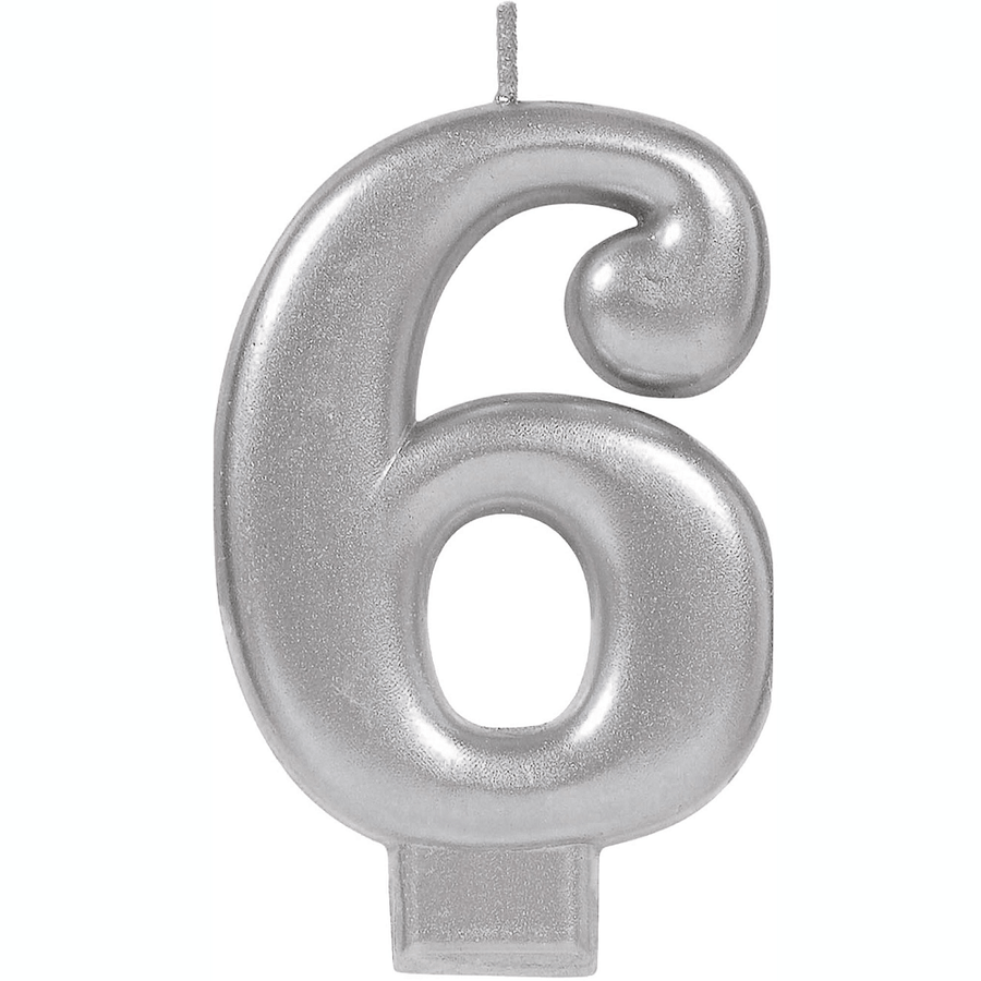Numeral Metallic Candle - Silver #6