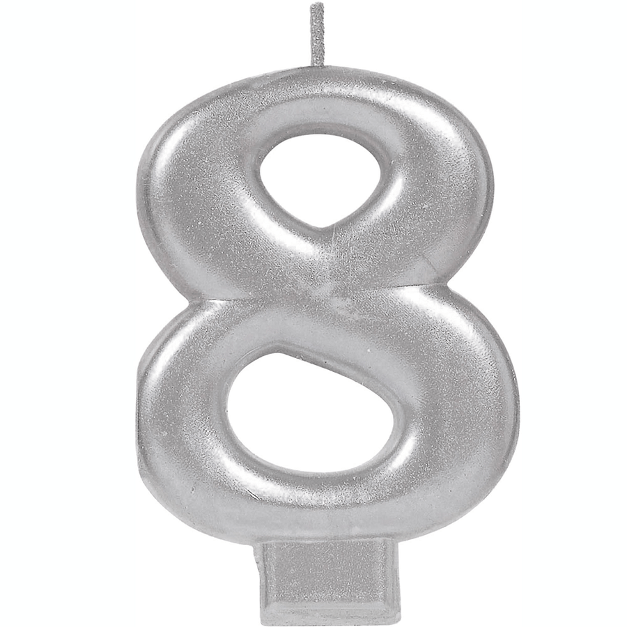 Numeral Metallic Candle - Silver #8