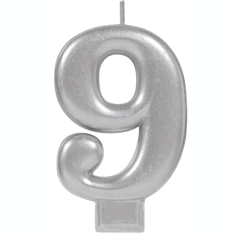Numeral Metallic Candle - Silver #9