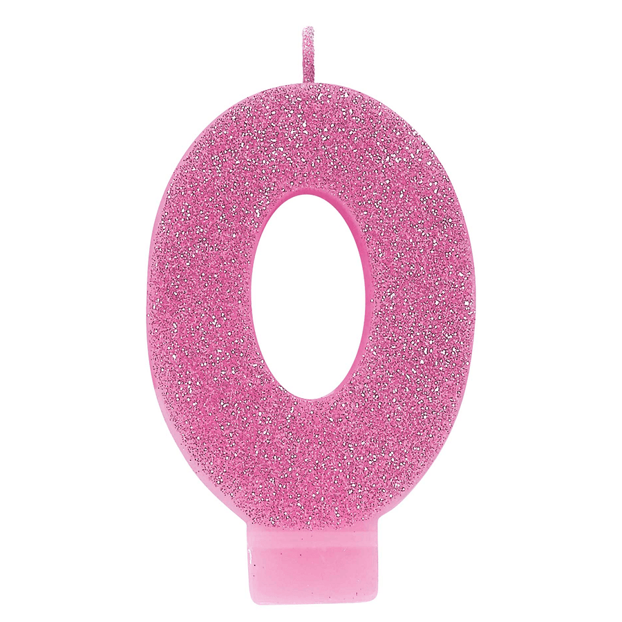 Numeral Glitter Candle - #0 Pink