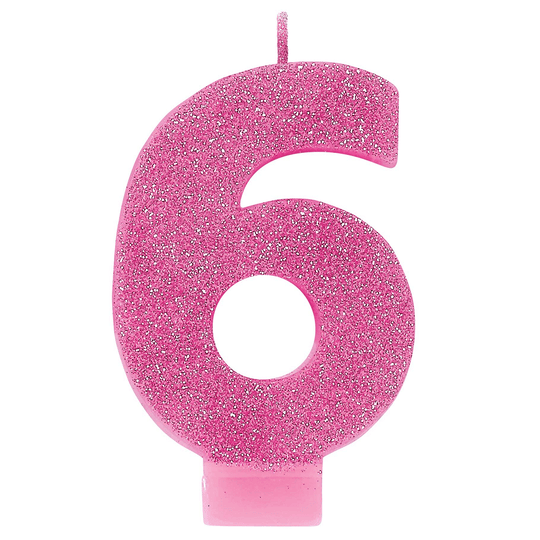 Numeral Glitter Candle - #6 Pink