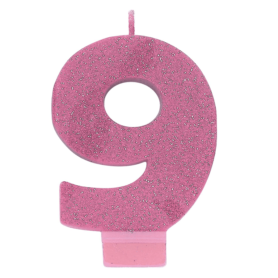 Numeral Glitter Candle - #9 Pink